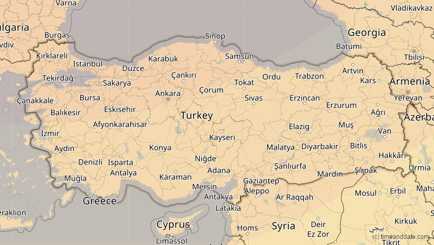 A map of Türkei, showing the path of the 4. Jan 2011 Partielle Sonnenfinsternis