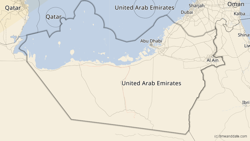 A map of Abu Dhabi, Vereinigte Arabische Emirate, showing the path of the 4. Jan 2011 Partielle Sonnenfinsternis