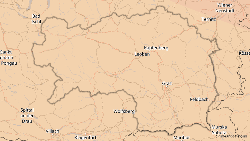 A map of Steiermark, Österreich, showing the path of the 4. Jan 2011 Partielle Sonnenfinsternis