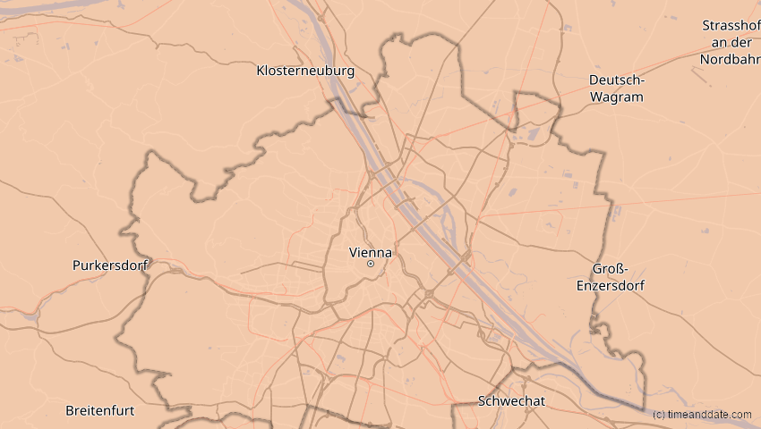 A map of Wien, Österreich, showing the path of the 4. Jan 2011 Partielle Sonnenfinsternis