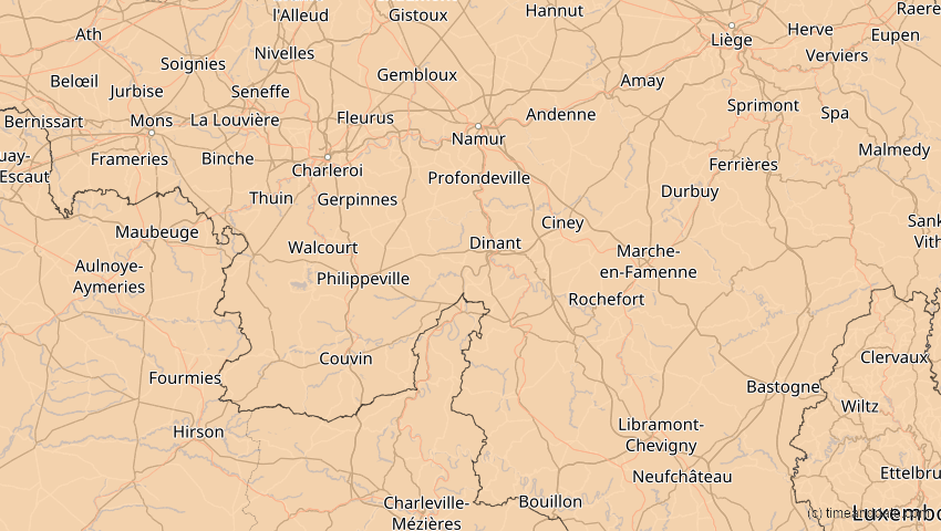 A map of Namur, Belgien, showing the path of the 4. Jan 2011 Partielle Sonnenfinsternis