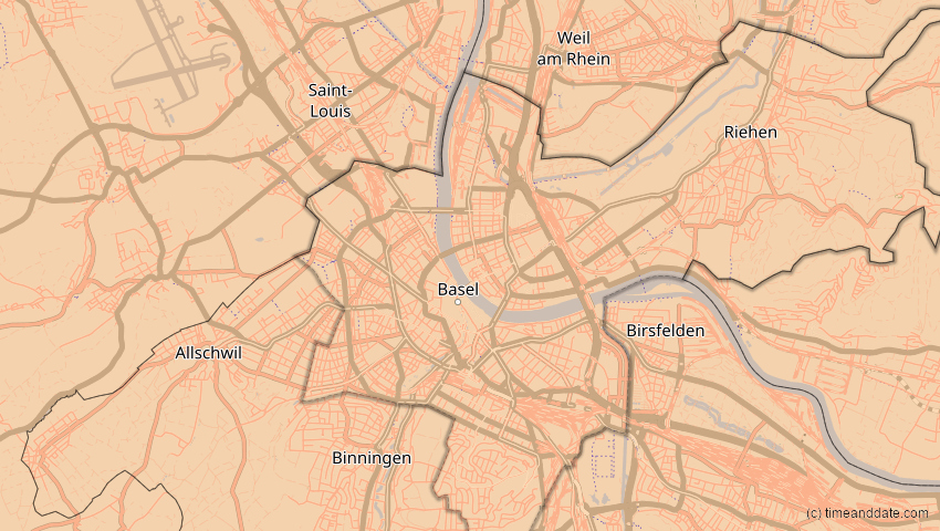A map of Basel-Stadt, Schweiz, showing the path of the 4. Jan 2011 Partielle Sonnenfinsternis