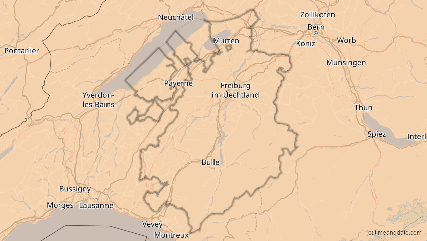 A map of Freiburg, Schweiz, showing the path of the 4. Jan 2011 Partielle Sonnenfinsternis