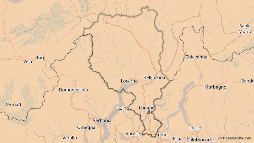 A map of Tessin, Schweiz, showing the path of the 4. Jan 2011 Partielle Sonnenfinsternis