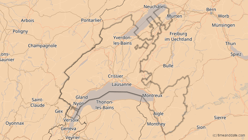 A map of Waadt, Schweiz, showing the path of the 4. Jan 2011 Partielle Sonnenfinsternis