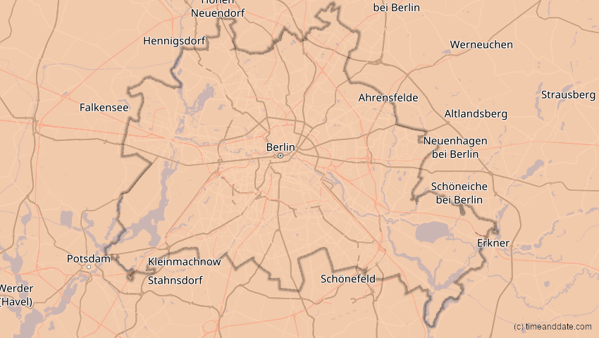 A map of Berlin, Deutschland, showing the path of the 4. Jan 2011 Partielle Sonnenfinsternis