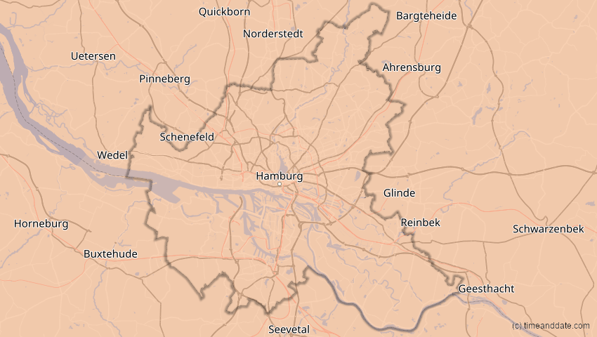 A map of Hamburg, Deutschland, showing the path of the 4. Jan 2011 Partielle Sonnenfinsternis