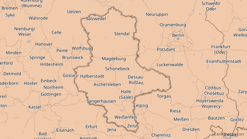 A map of Sachsen-Anhalt, Deutschland, showing the path of the 4. Jan 2011 Partielle Sonnenfinsternis