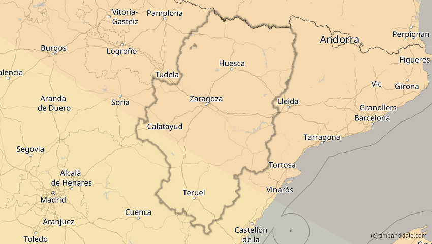 A map of Aragonien, Spanien, showing the path of the 4. Jan 2011 Partielle Sonnenfinsternis