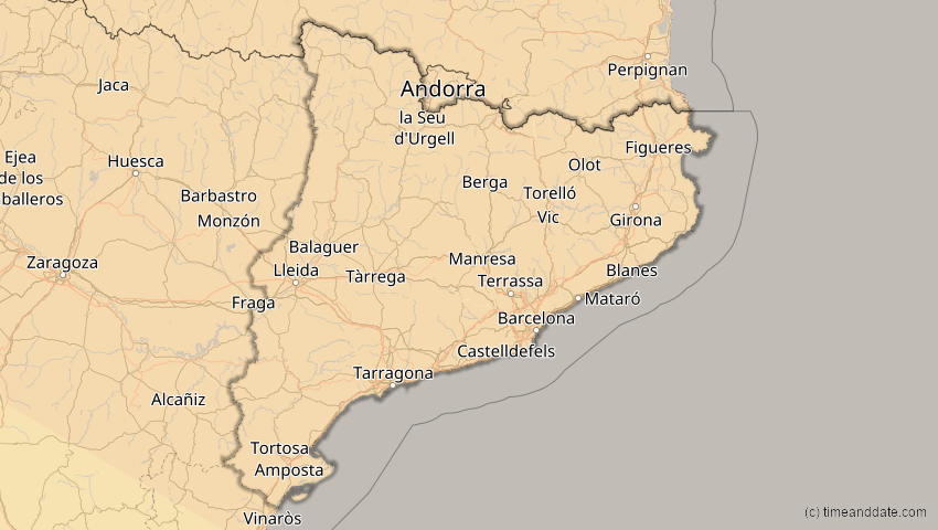 A map of Katalonien, Spanien, showing the path of the 4. Jan 2011 Partielle Sonnenfinsternis