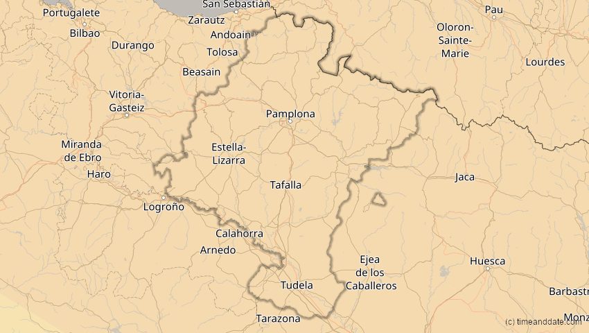 A map of Navarra, Spanien, showing the path of the 4. Jan 2011 Partielle Sonnenfinsternis