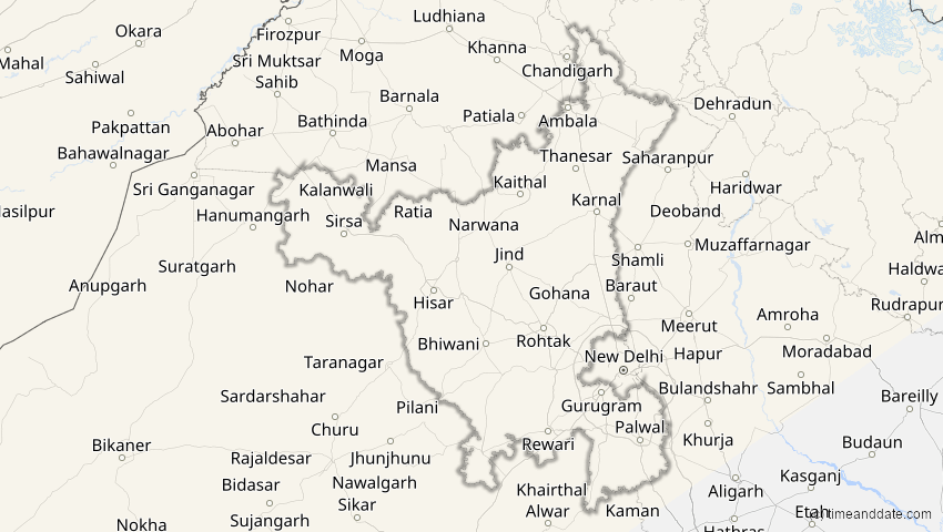 A map of Haryana, Indien, showing the path of the 4. Jan 2011 Partielle Sonnenfinsternis