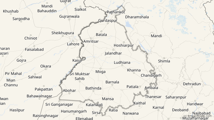 A map of Punjab, Indien, showing the path of the 4. Jan 2011 Partielle Sonnenfinsternis