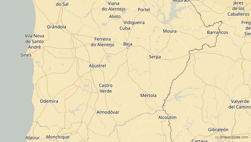 A map of Beja, Portugal, showing the path of the 4. Jan 2011 Partielle Sonnenfinsternis