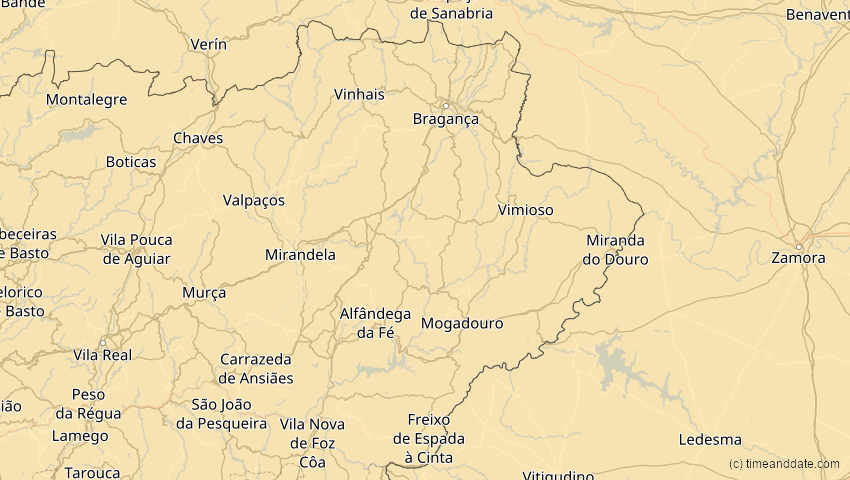 A map of Bragança, Portugal, showing the path of the 4. Jan 2011 Partielle Sonnenfinsternis