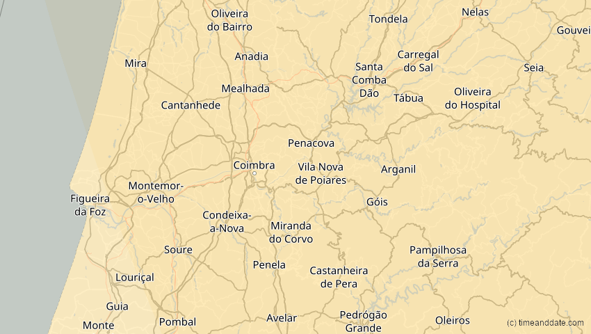 A map of Coimbra, Portugal, showing the path of the 4. Jan 2011 Partielle Sonnenfinsternis