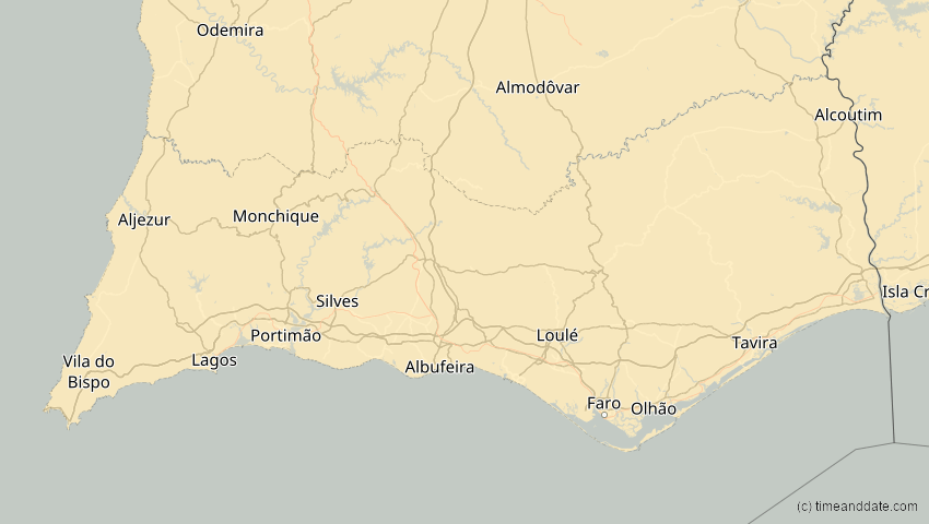 A map of Faro, Portugal, showing the path of the 4. Jan 2011 Partielle Sonnenfinsternis