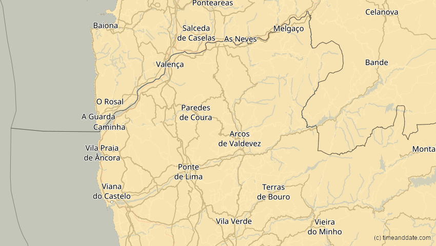A map of Viana do Castelo, Portugal, showing the path of the 4. Jan 2011 Partielle Sonnenfinsternis