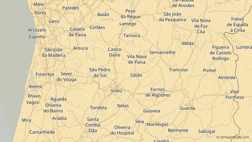 A map of Viseu, Portugal, showing the path of the 4. Jan 2011 Partielle Sonnenfinsternis