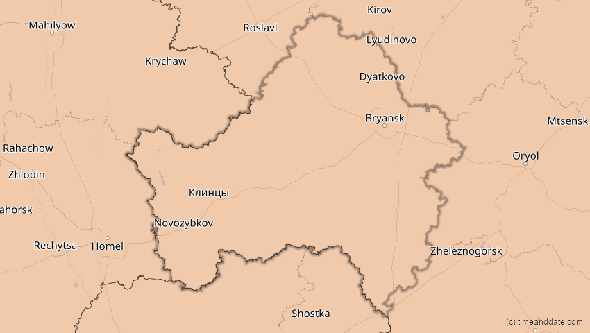 A map of Brjansk, Russland, showing the path of the 4. Jan 2011 Partielle Sonnenfinsternis