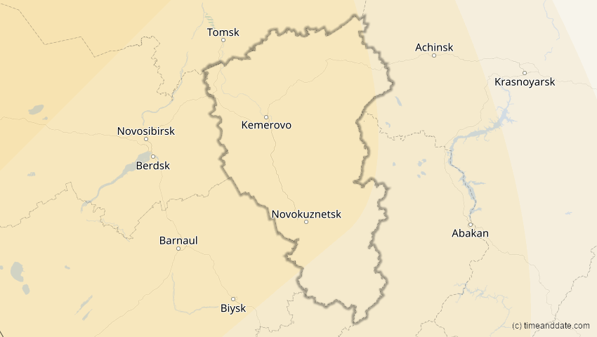 A map of Kemerowo, Russland, showing the path of the 4. Jan 2011 Partielle Sonnenfinsternis