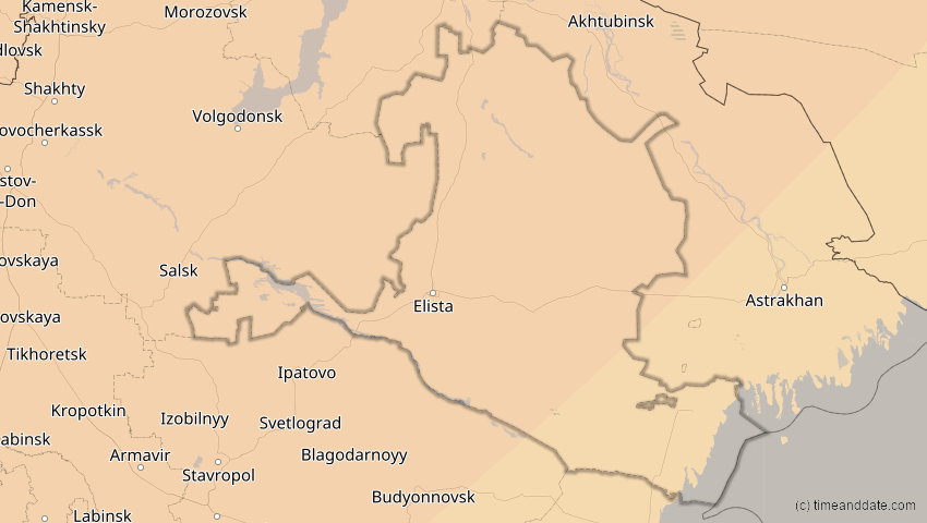 A map of Kalmückien, Russland, showing the path of the 4. Jan 2011 Partielle Sonnenfinsternis