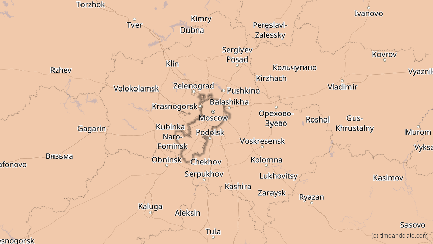 A map of Moskau, Russland, showing the path of the 4. Jan 2011 Partielle Sonnenfinsternis