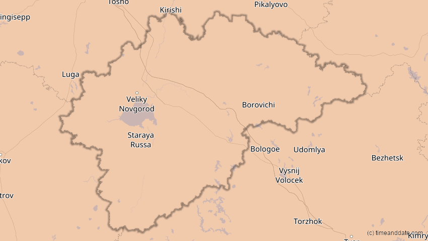 A map of Nowgorod, Russland, showing the path of the 4. Jan 2011 Partielle Sonnenfinsternis