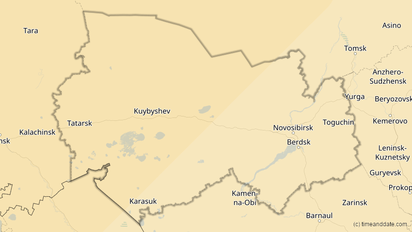 A map of Nowosibirsk, Russland, showing the path of the 4. Jan 2011 Partielle Sonnenfinsternis