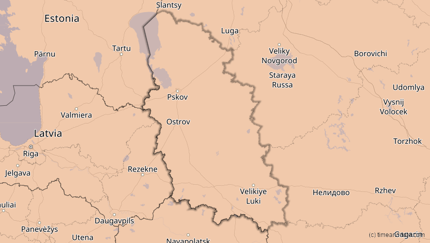 A map of Pskow, Russland, showing the path of the 4. Jan 2011 Partielle Sonnenfinsternis