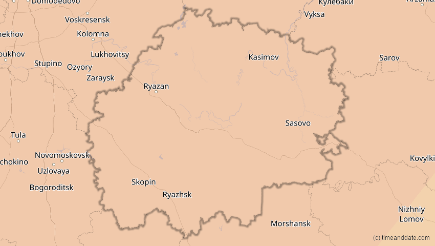 A map of Rjasan, Russland, showing the path of the 4. Jan 2011 Partielle Sonnenfinsternis