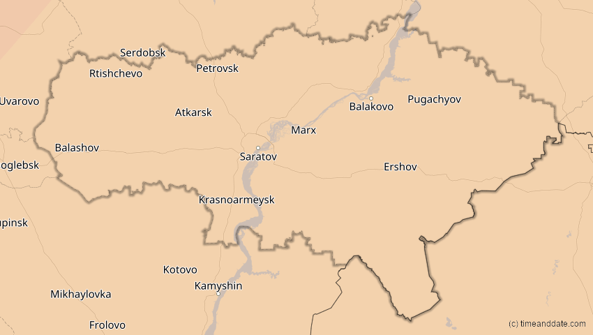 A map of Saratow, Russland, showing the path of the 4. Jan 2011 Partielle Sonnenfinsternis