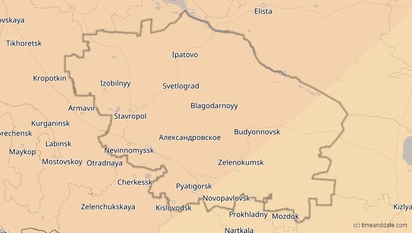 A map of Stawropol, Russland, showing the path of the 4. Jan 2011 Partielle Sonnenfinsternis