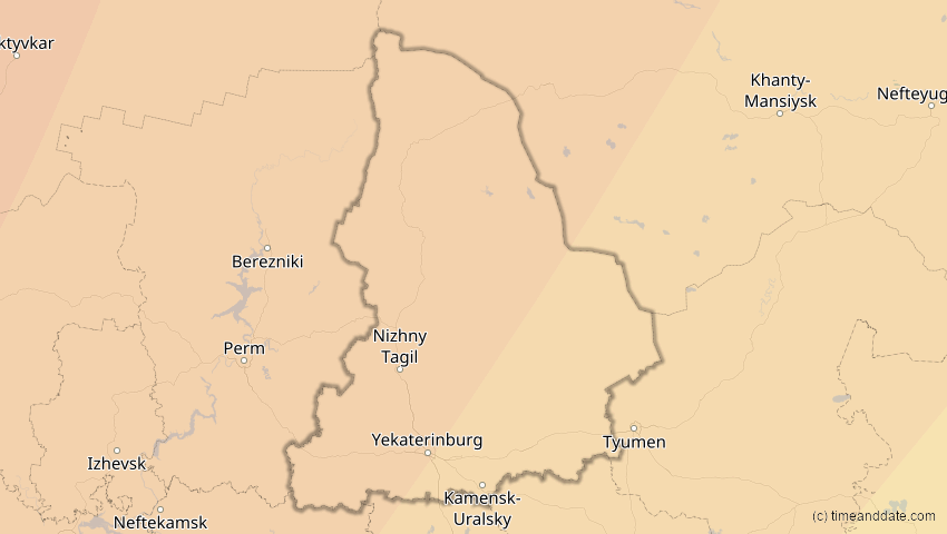 A map of Swerdlowsk, Russland, showing the path of the 4. Jan 2011 Partielle Sonnenfinsternis