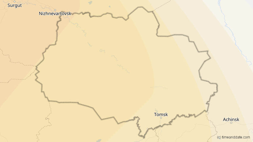 A map of Tomsk, Russland, showing the path of the 4. Jan 2011 Partielle Sonnenfinsternis