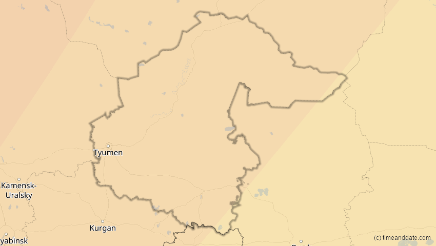 A map of Tjumen, Russland, showing the path of the 4. Jan 2011 Partielle Sonnenfinsternis