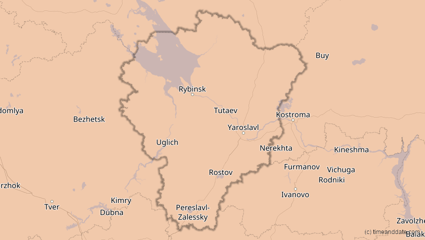 A map of Jaroslawl, Russland, showing the path of the 4. Jan 2011 Partielle Sonnenfinsternis