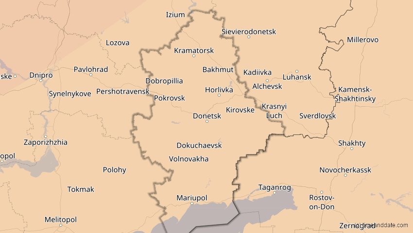 A map of Donezk, Ukraine, showing the path of the 4. Jan 2011 Partielle Sonnenfinsternis
