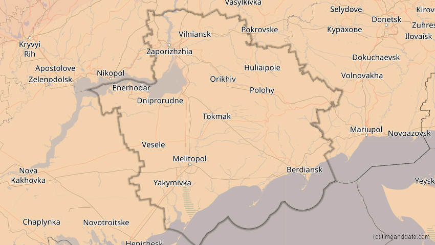 A map of Saporischschja, Ukraine, showing the path of the 4. Jan 2011 Partielle Sonnenfinsternis