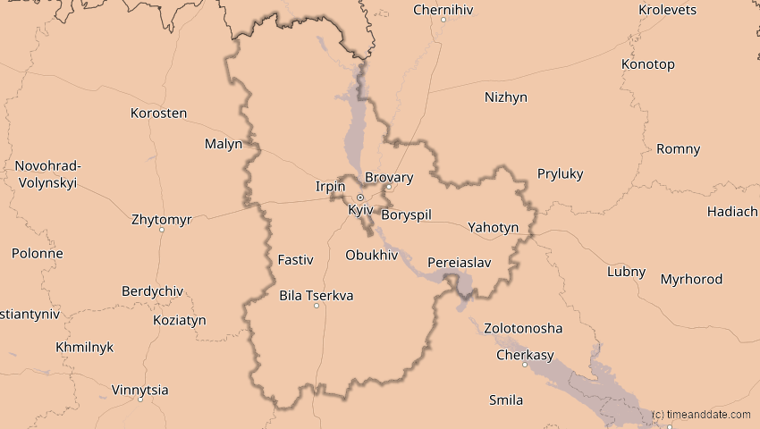 A map of Kiew, Ukraine, showing the path of the 4. Jan 2011 Partielle Sonnenfinsternis