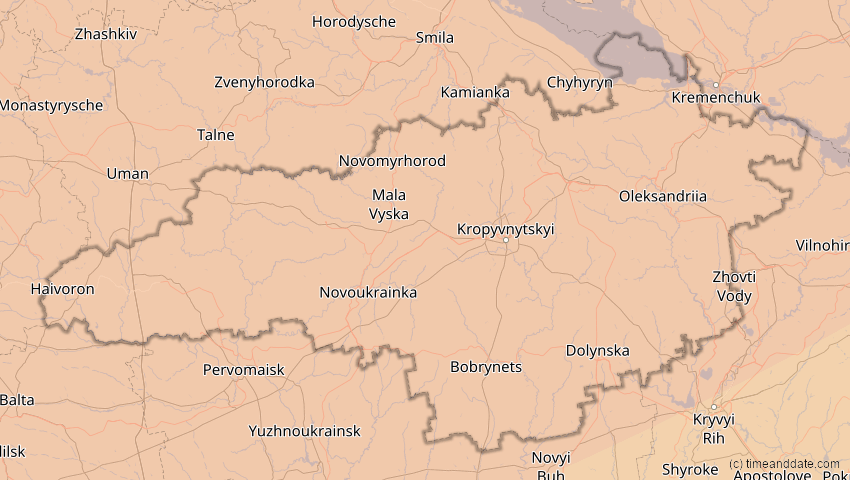 A map of Kirowohrad, Ukraine, showing the path of the 4. Jan 2011 Partielle Sonnenfinsternis