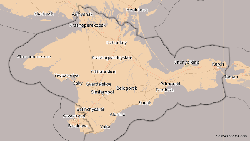 A map of Auton. Republik Krim, Ukraine, showing the path of the 4. Jan 2011 Partielle Sonnenfinsternis