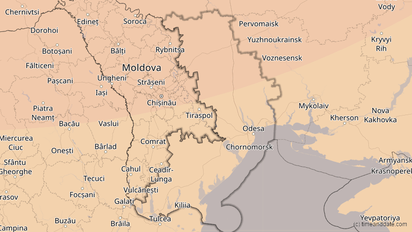A map of Odessa, Ukraine, showing the path of the 4. Jan 2011 Partielle Sonnenfinsternis