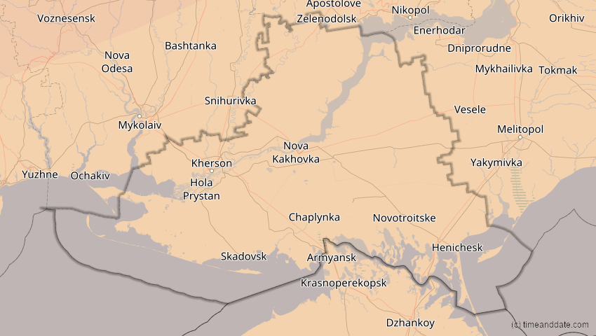 A map of Cherson, Ukraine, showing the path of the 4. Jan 2011 Partielle Sonnenfinsternis