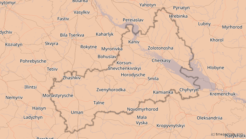 A map of Tscherkassy, Ukraine, showing the path of the 4. Jan 2011 Partielle Sonnenfinsternis