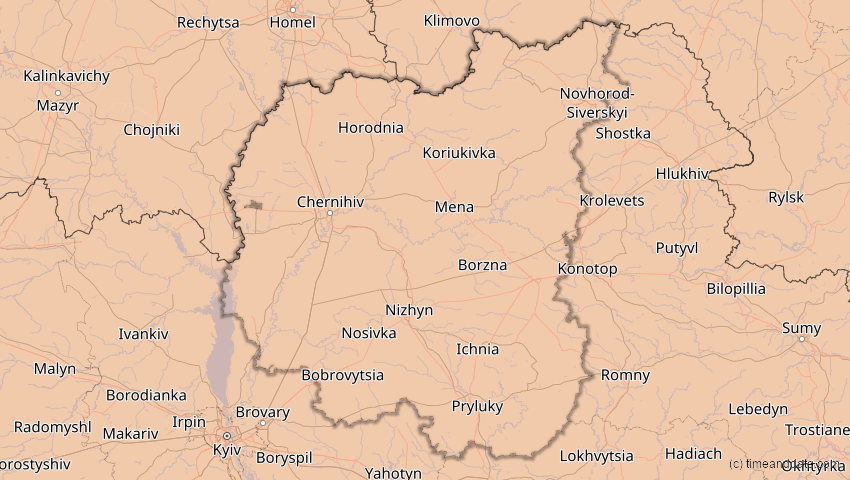 A map of Tschernihiw, Ukraine, showing the path of the 4. Jan 2011 Partielle Sonnenfinsternis