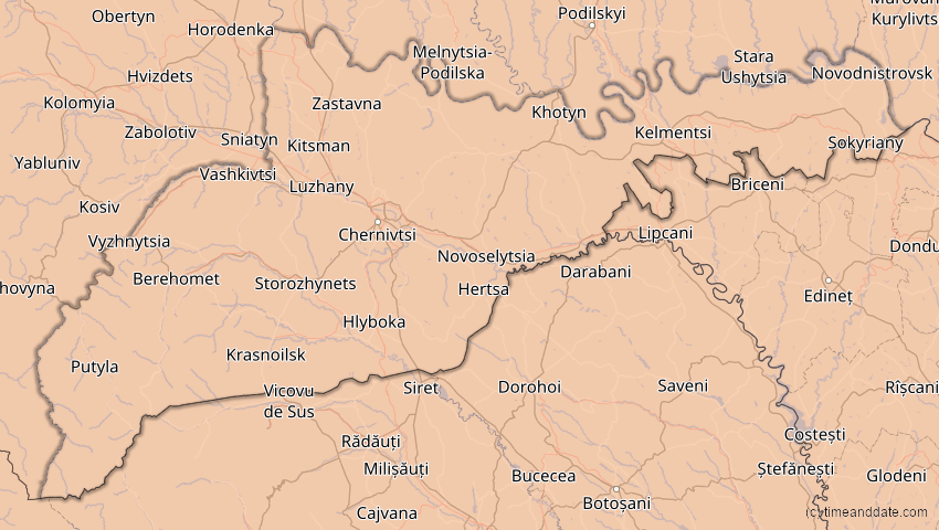 A map of Tscherniwzi, Ukraine, showing the path of the 4. Jan 2011 Partielle Sonnenfinsternis