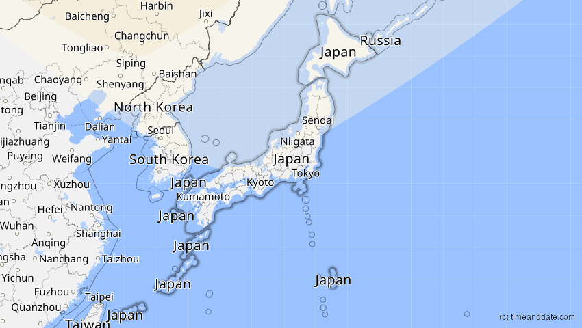 A map of Japan, showing the path of the 2. Jun 2011 Partielle Sonnenfinsternis