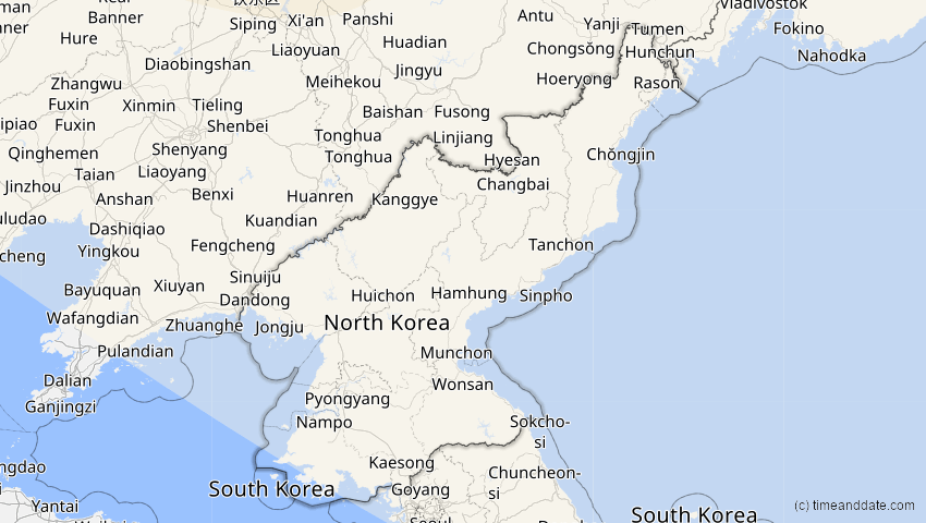 A map of Nordkorea, showing the path of the 2. Jun 2011 Partielle Sonnenfinsternis