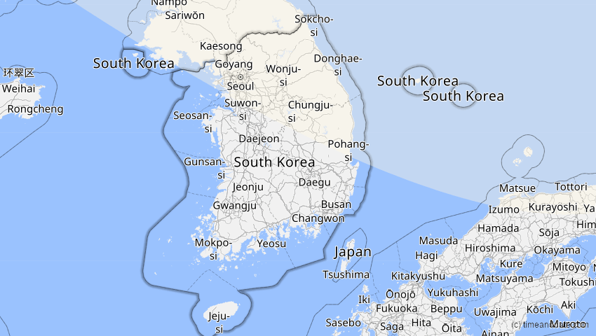 A map of Südkorea, showing the path of the 2. Jun 2011 Partielle Sonnenfinsternis